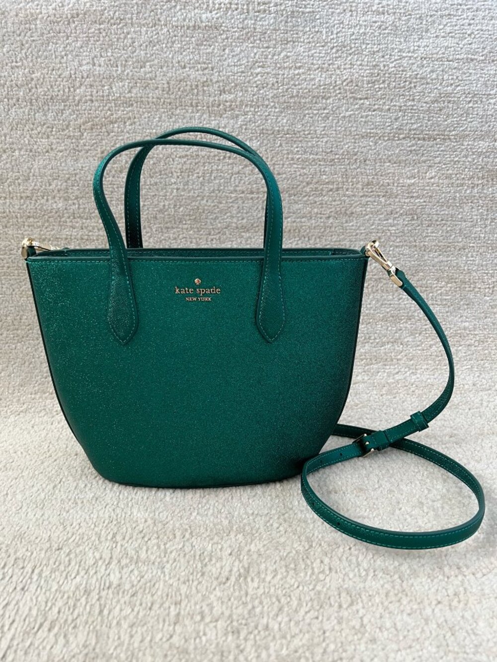 Kate Spade Glimmer Satchel Festive Teal Green Glitter Crossbody Bag Purse